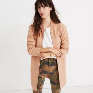 Madewell Bomber Sweater-Jacket, Dusty Pink Boiled Wool, XL, Style #K0583, EUC